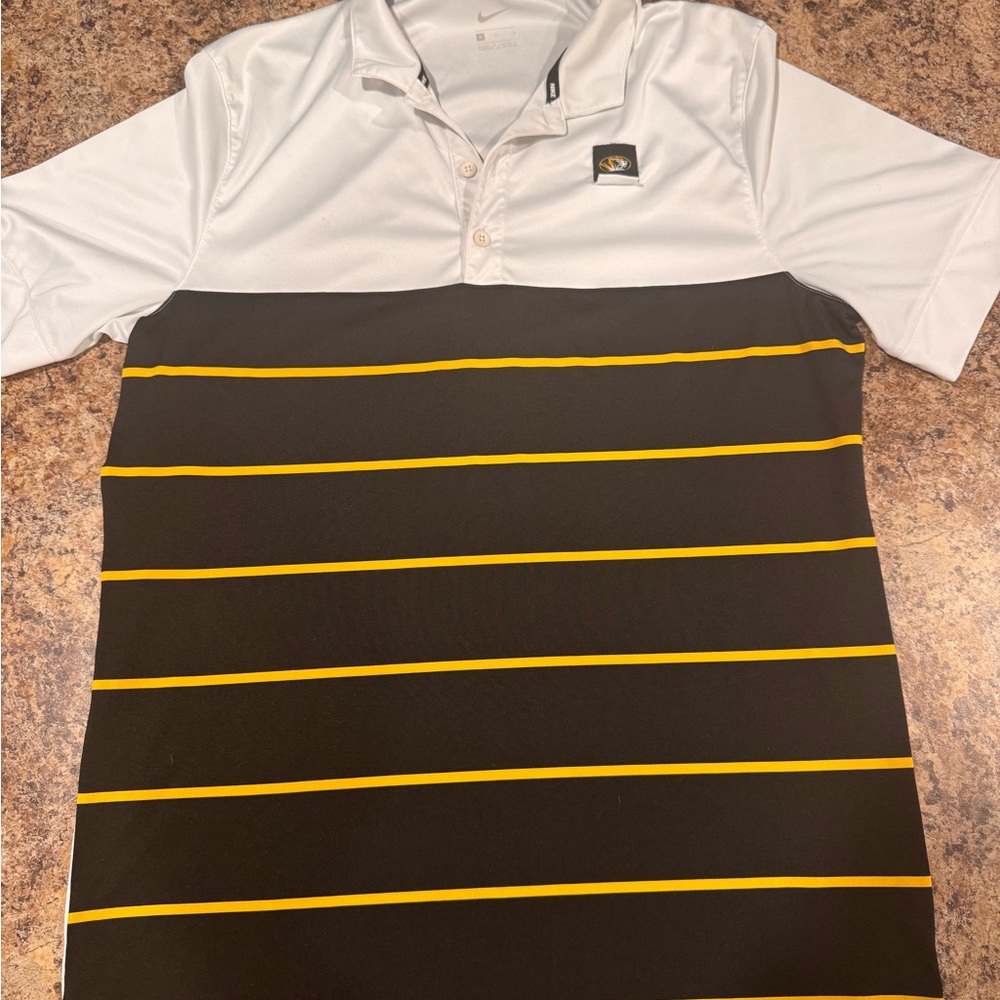 Nike Black and White Polo with Yellow Stripes
